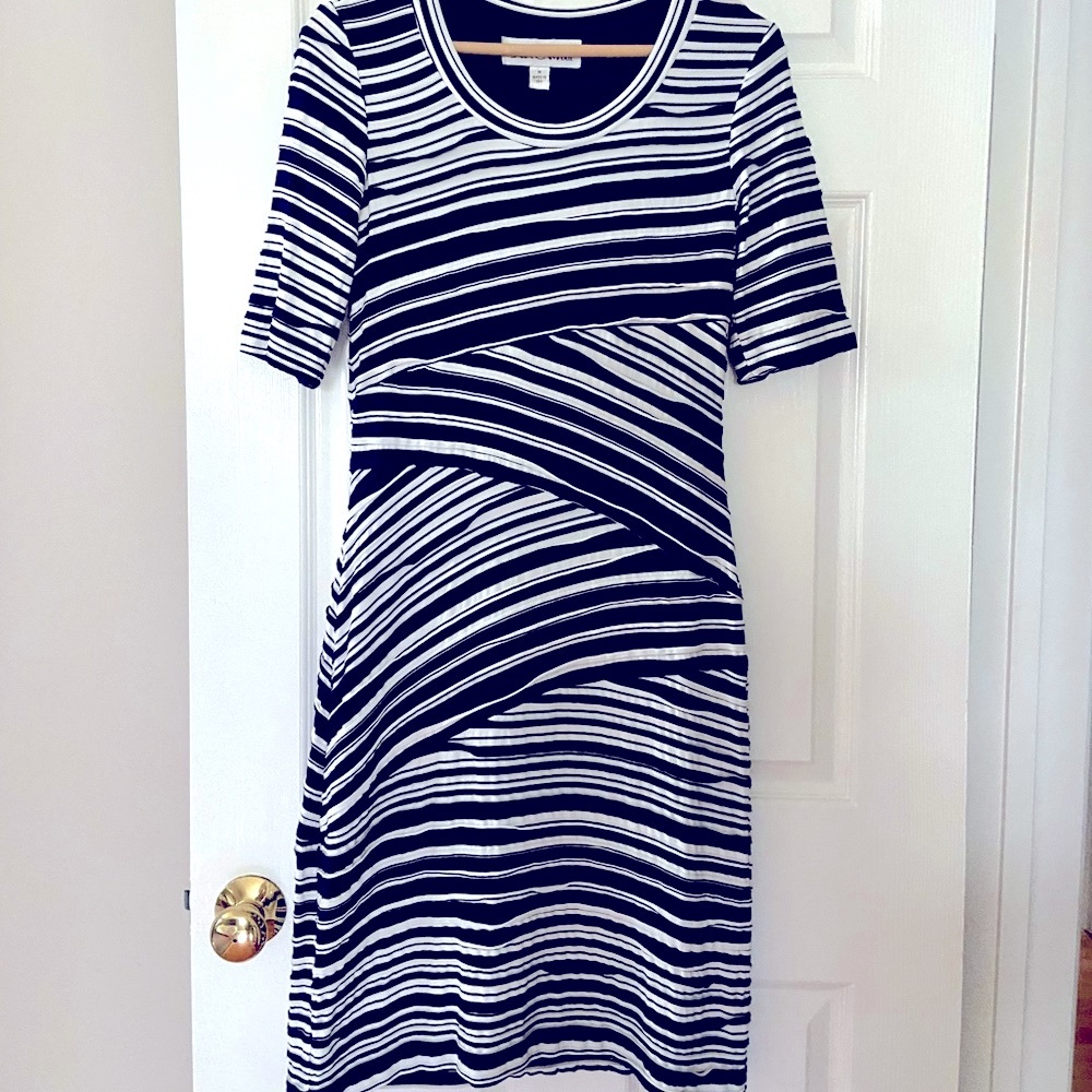 Sara Campbell Midi Dress Navy/White Sz M (8/10)